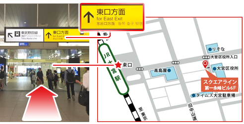 大宮駅中央改札を出て、東口方面に向かいます。