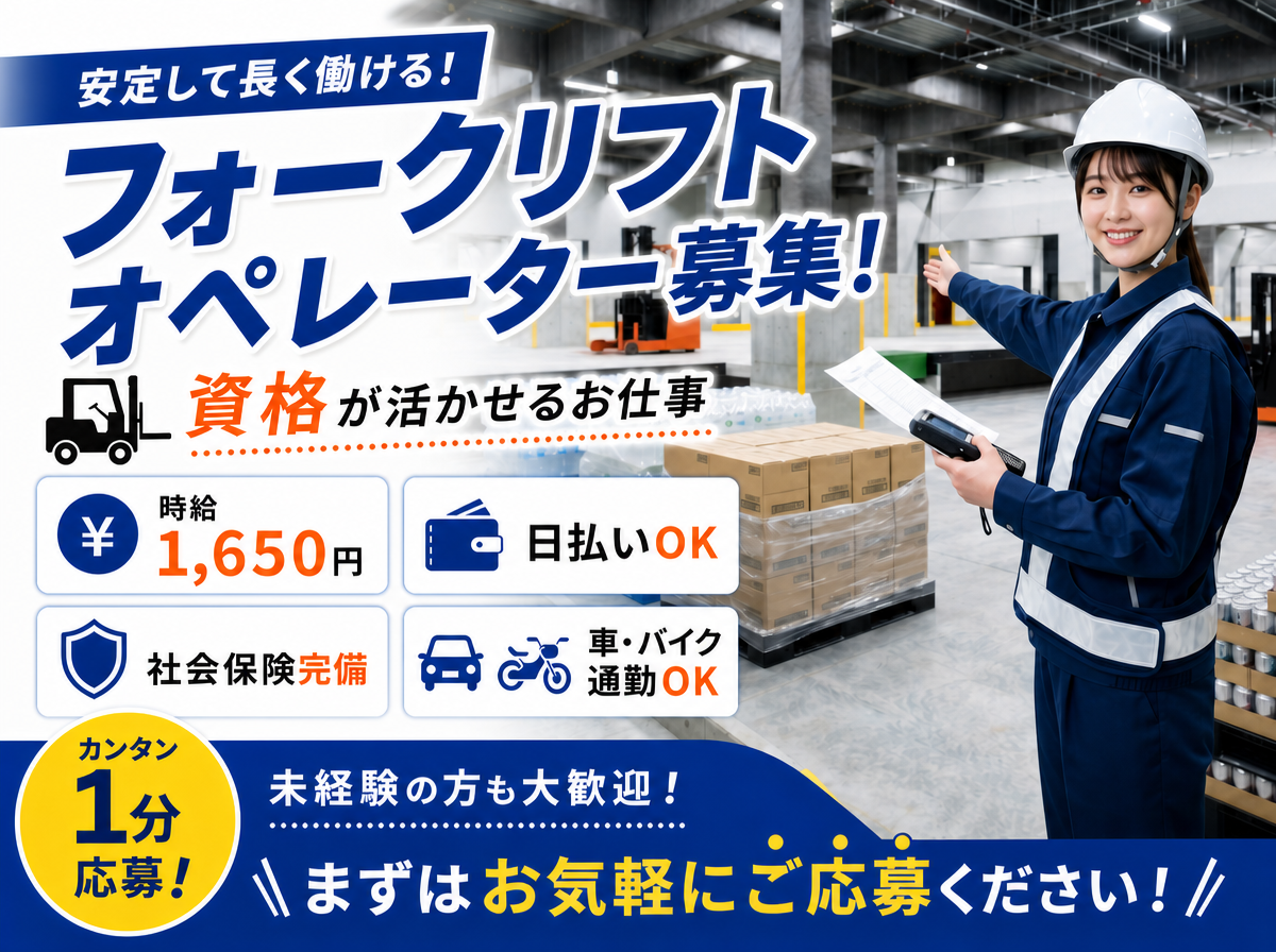 【30万円以上可！】ほぼ乗りっぱなしフォークリフトによる入出荷作業