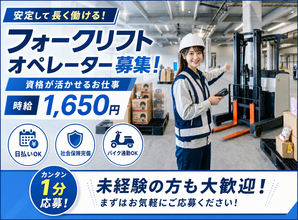 【28万円以上可！】リーチフォークリフトによる入出荷作業